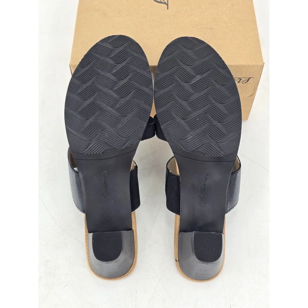 Trotters Maxine Sandals Women 9 W Black Leather Strappy Block Heel - NEW